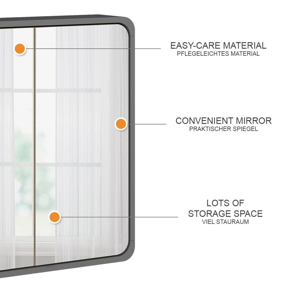 Vicco Badezimmerspiegelschrank Arla, Badezimmerspiegel, Anthrazit, 60 x 60 cm