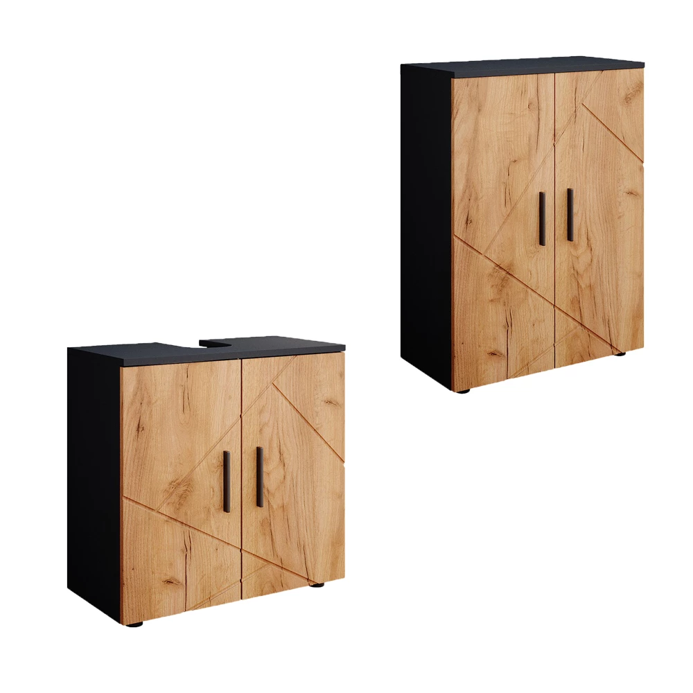 Vicco Set di mobili da bagno Quercia dorata/antracite 2 parti, con unità midi, Irma
