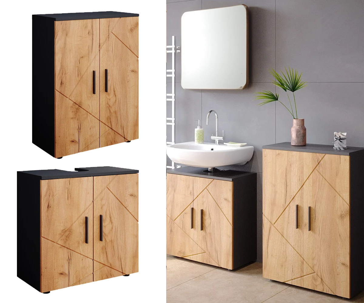 Vicco Set di mobili da bagno Quercia dorata/antracite 2 parti, con unità midi, Irma