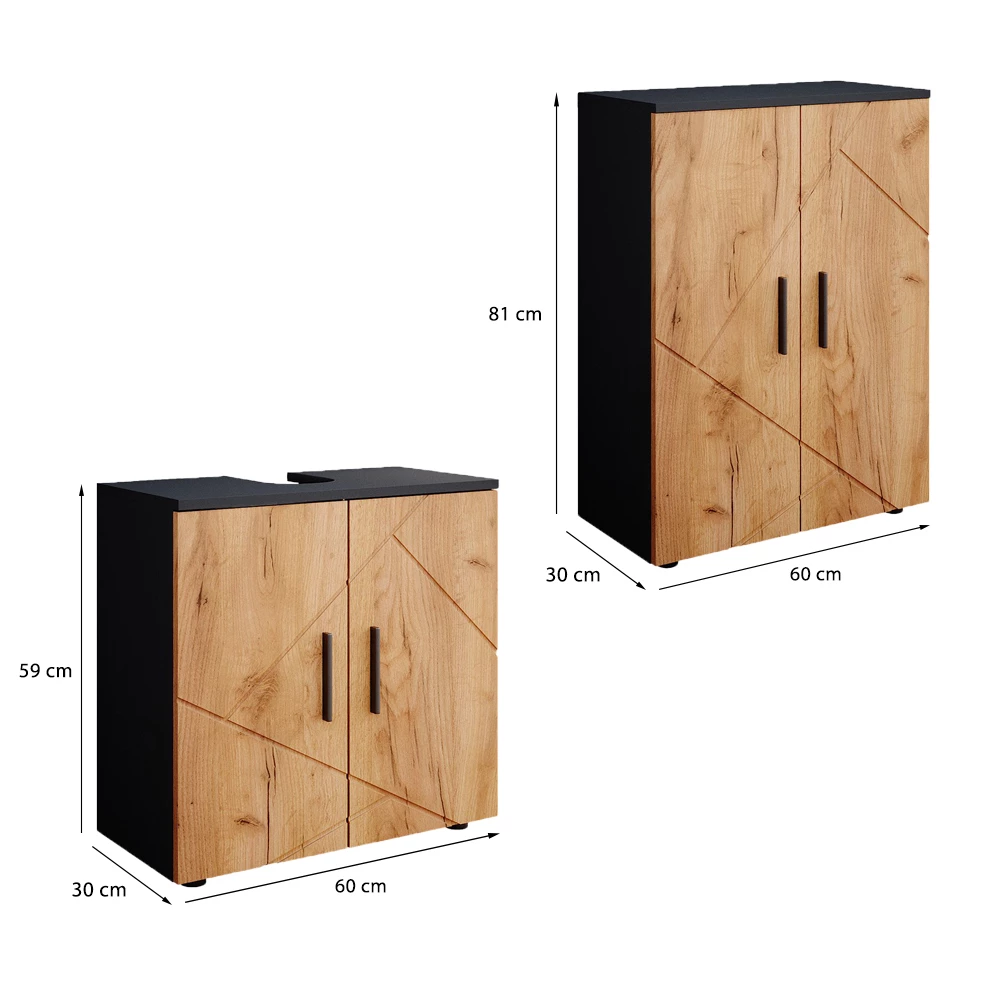 Vicco Set di mobili da bagno Quercia dorata/antracite 2 parti, con unità midi, Irma