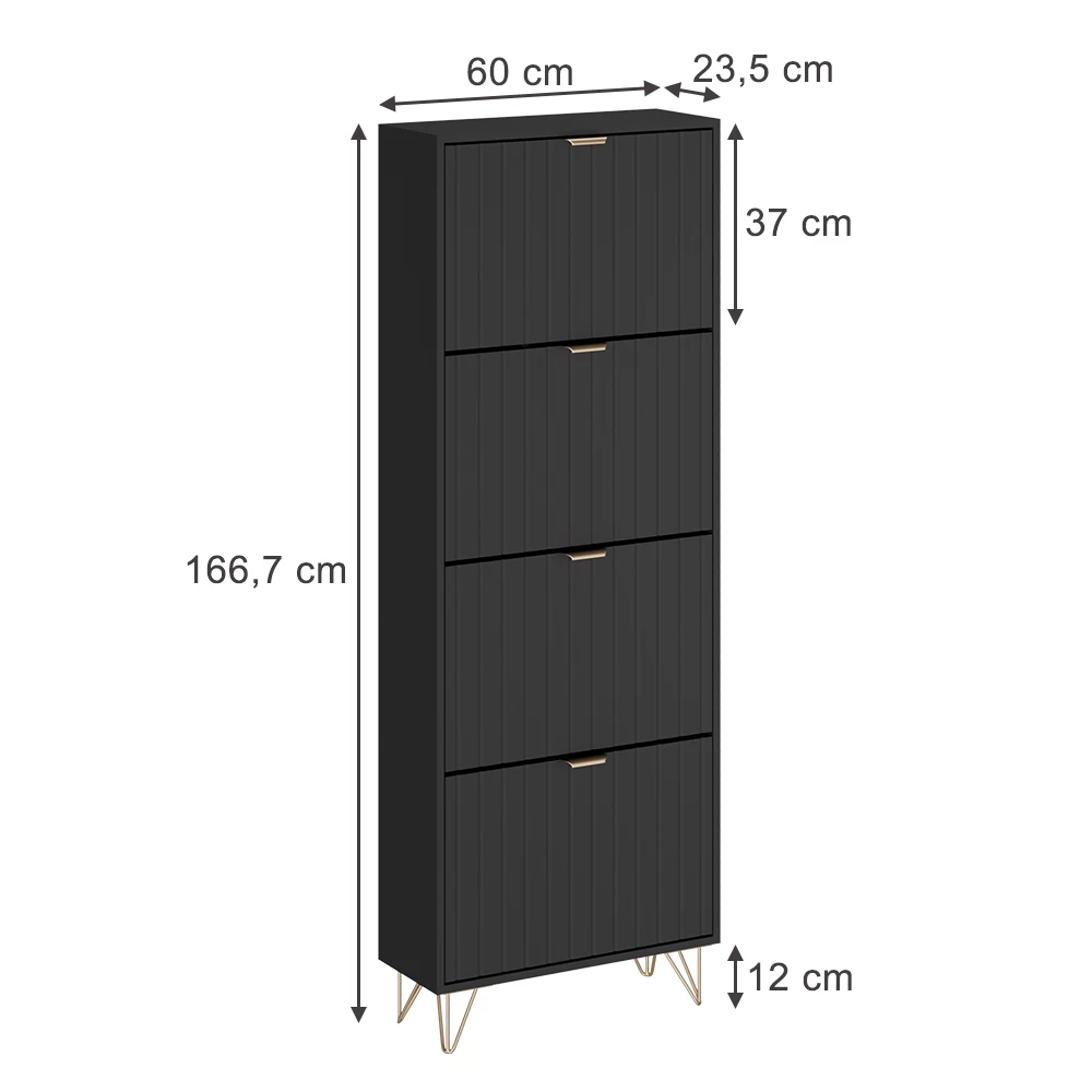Vicco Shoe cabinet Black 60 x 166.7 cm 4 compartments, Helge
