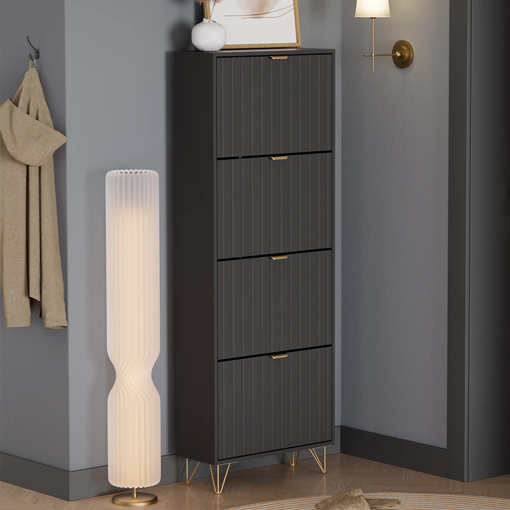 Vicco Schuhschrank Schwarz 60 x 166.7 cm 4 Fächer, Helge