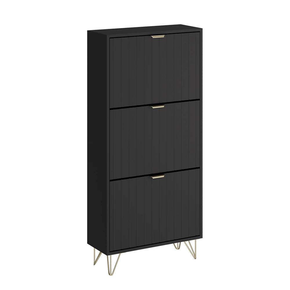 Vicco Shoe cupboard Black 60 x 128.5 cm 3 compartments, Helge