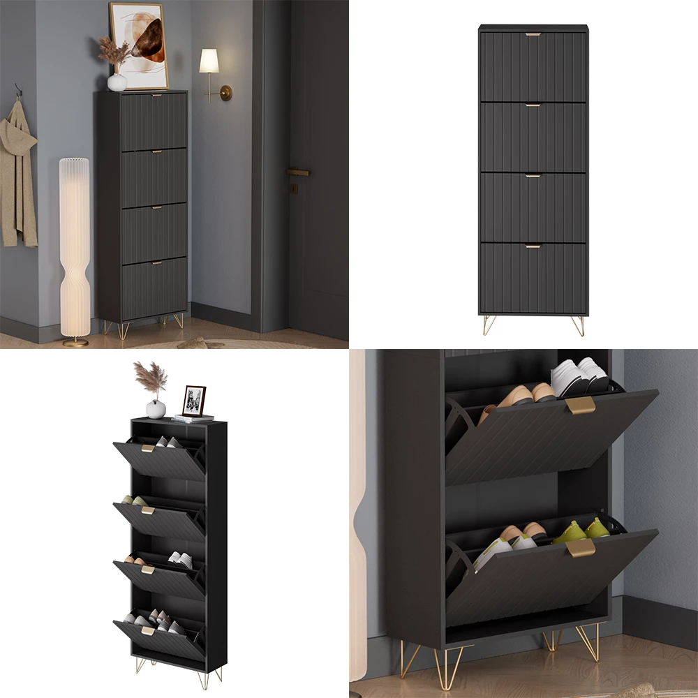 Vicco Schuhschrank Schwarz 60 x 166.7 cm 4 Fächer, Helge