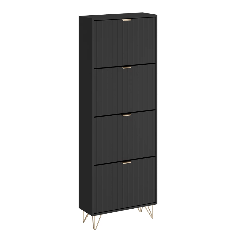 Vicco Shoe cabinet Black 60 x 166.7 cm 4 compartments, Helge