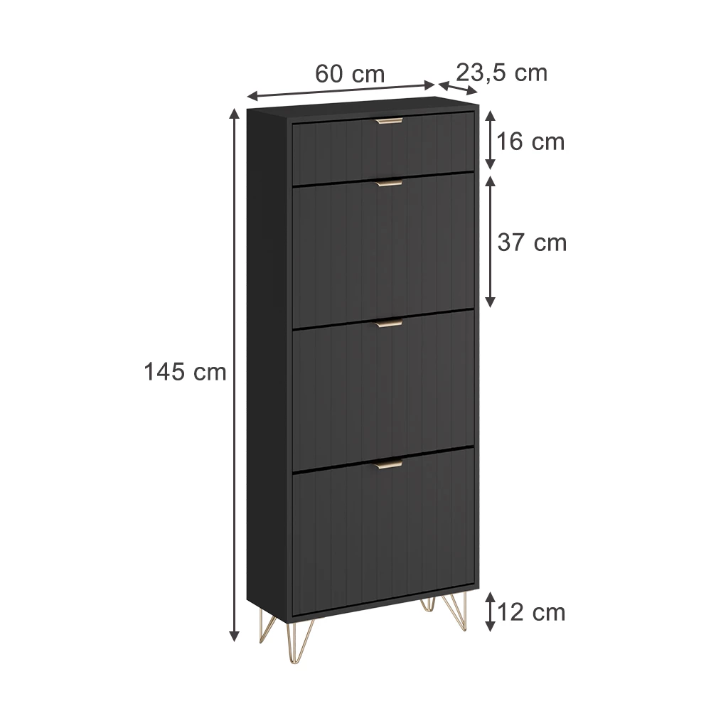 Vicco Omarica za čevlje Črna 60 x 145 cm 3 predali, Helge