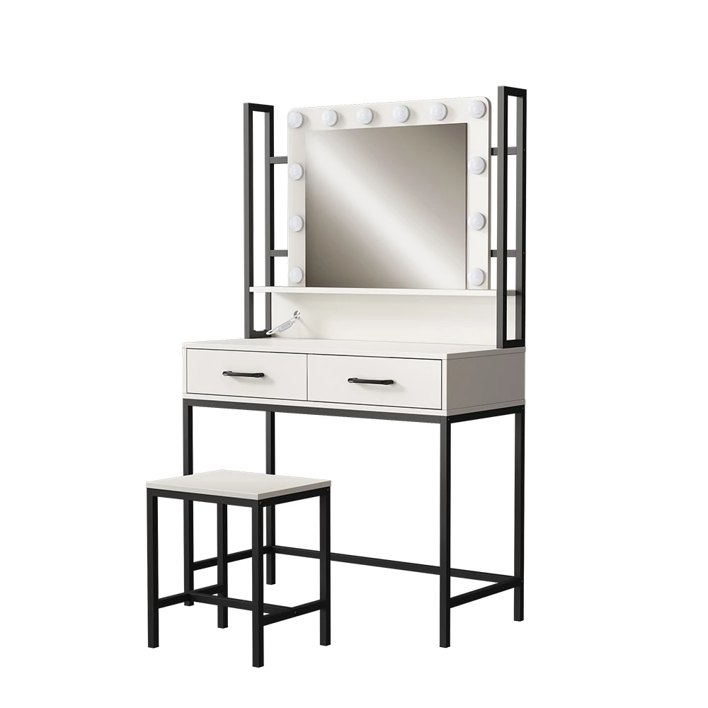 Vicco Schminktisch Weiß 90 cm mit LED-Beleuchtung und Hocker, Luvia