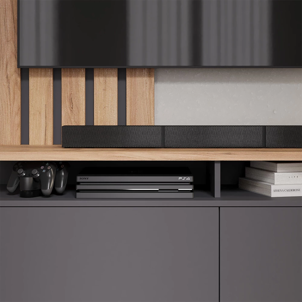 Prikaz izbliza Wohnwand u boji Zlatna kvaliteta/uzorak ugljena, prikazuje teksturu/detalje