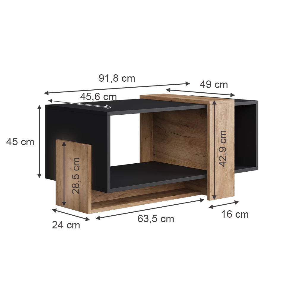 Coffee table in Anthracite/golden oak on white background