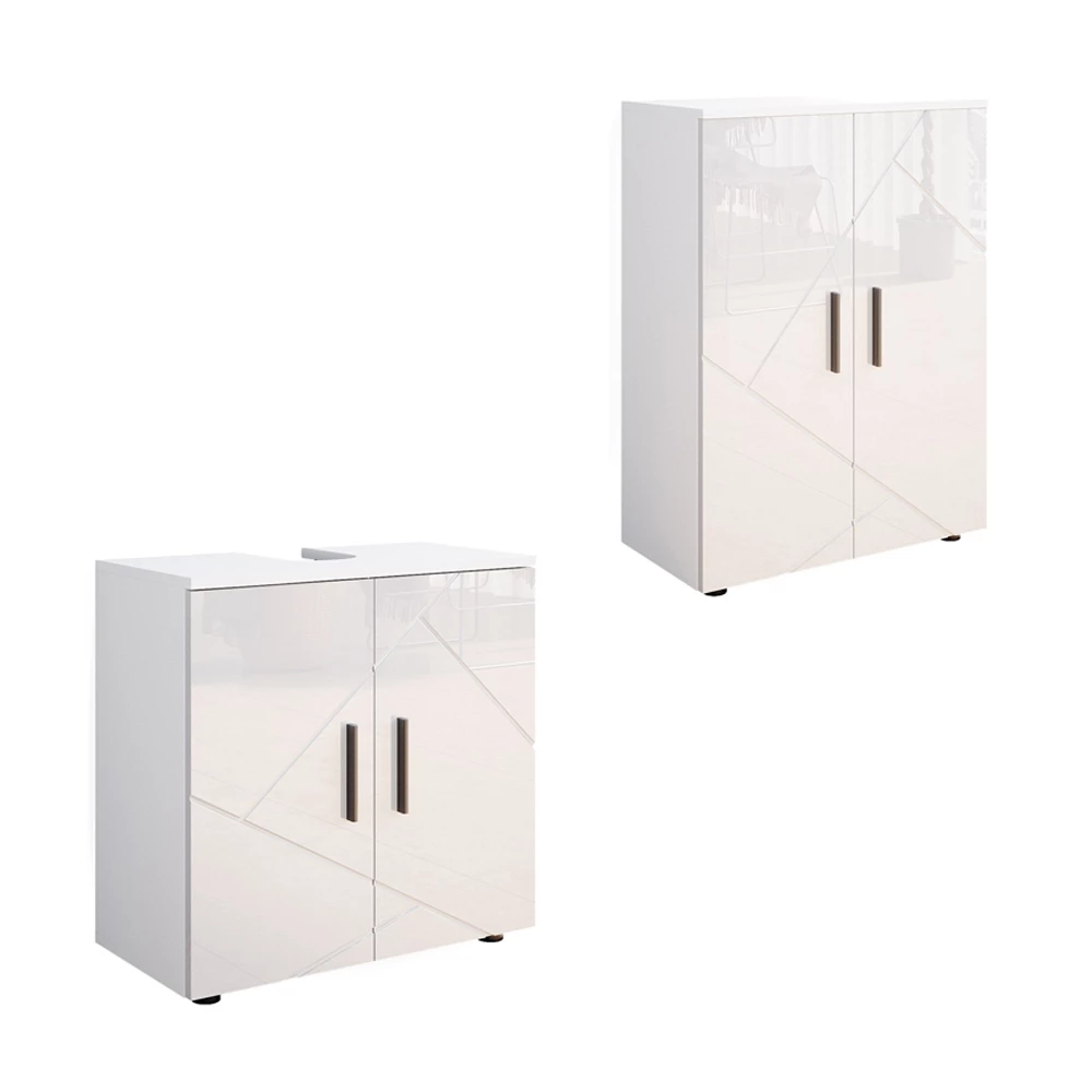 Vicco Set di mobili da bagno Bianco lucido 2 parti, con unità midi, Irma