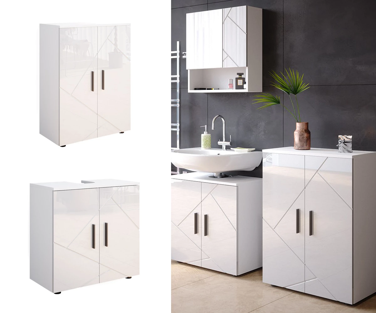 Vicco Set di mobili da bagno Bianco lucido 2 parti, con unità midi, Irma