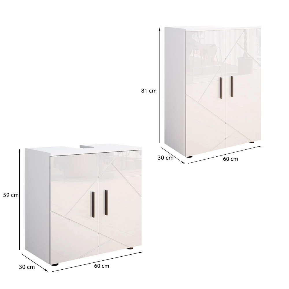 Vicco Set di mobili da bagno Bianco lucido 2 parti, con unità midi, Irma