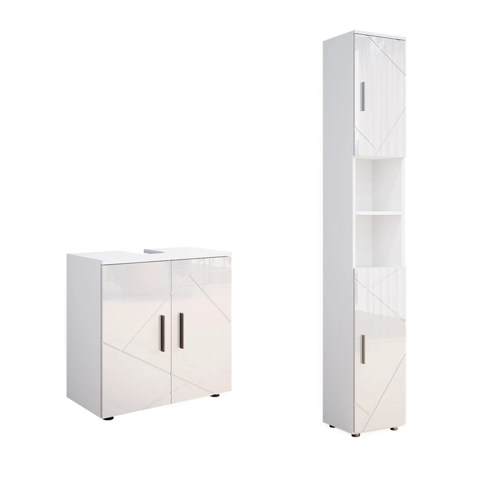 Vicco Badezimmermöbel-Set Weiß Hochglanz 2 Teile, mit Hochschrank, Irma