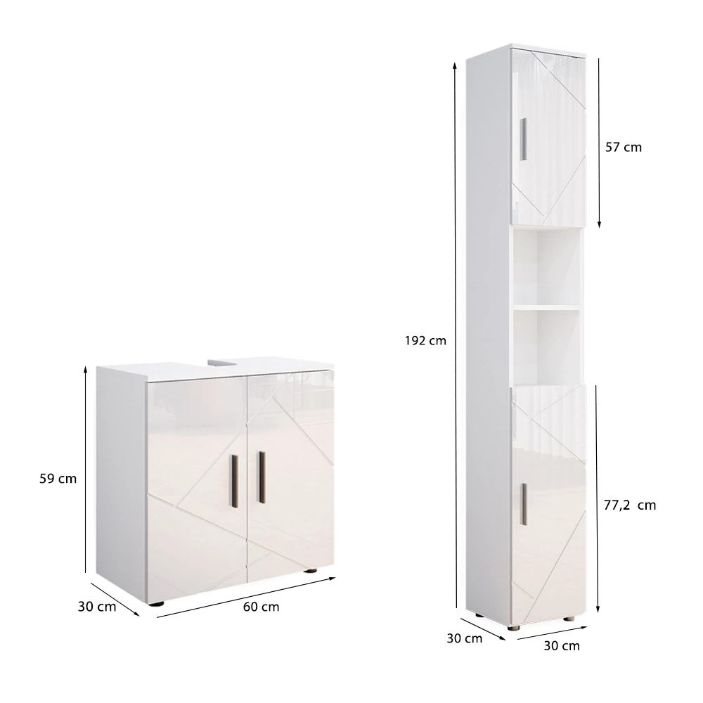 Vicco Badezimmermöbel-Set Weiß Hochglanz 2 Teile, mit Hochschrank, Irma