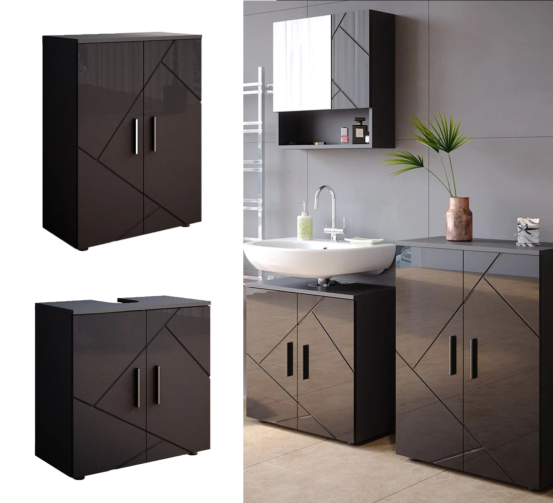 Vicco Set di mobili da bagno Antracite lucido 2 parti, con unità midi, Irma