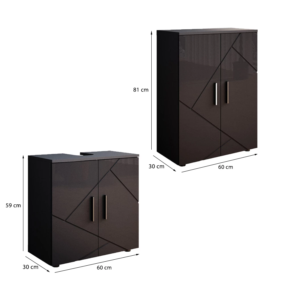 Vicco Set di mobili da bagno Antracite lucido 2 parti, con unità midi, Irma