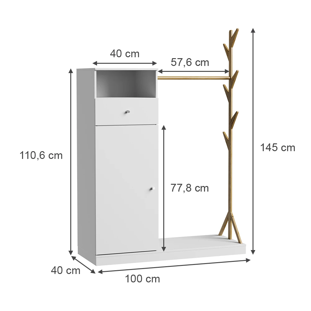 Vicco Garderoba Bela/bambus 100 x 145 cm s predalom, Liria