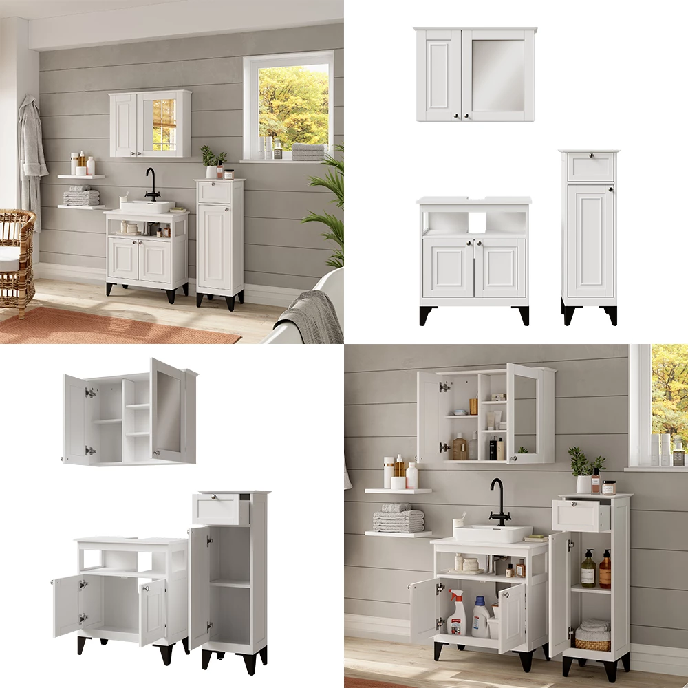 Vicco Badkamermeubelset Wit 3 delen, Vanity
