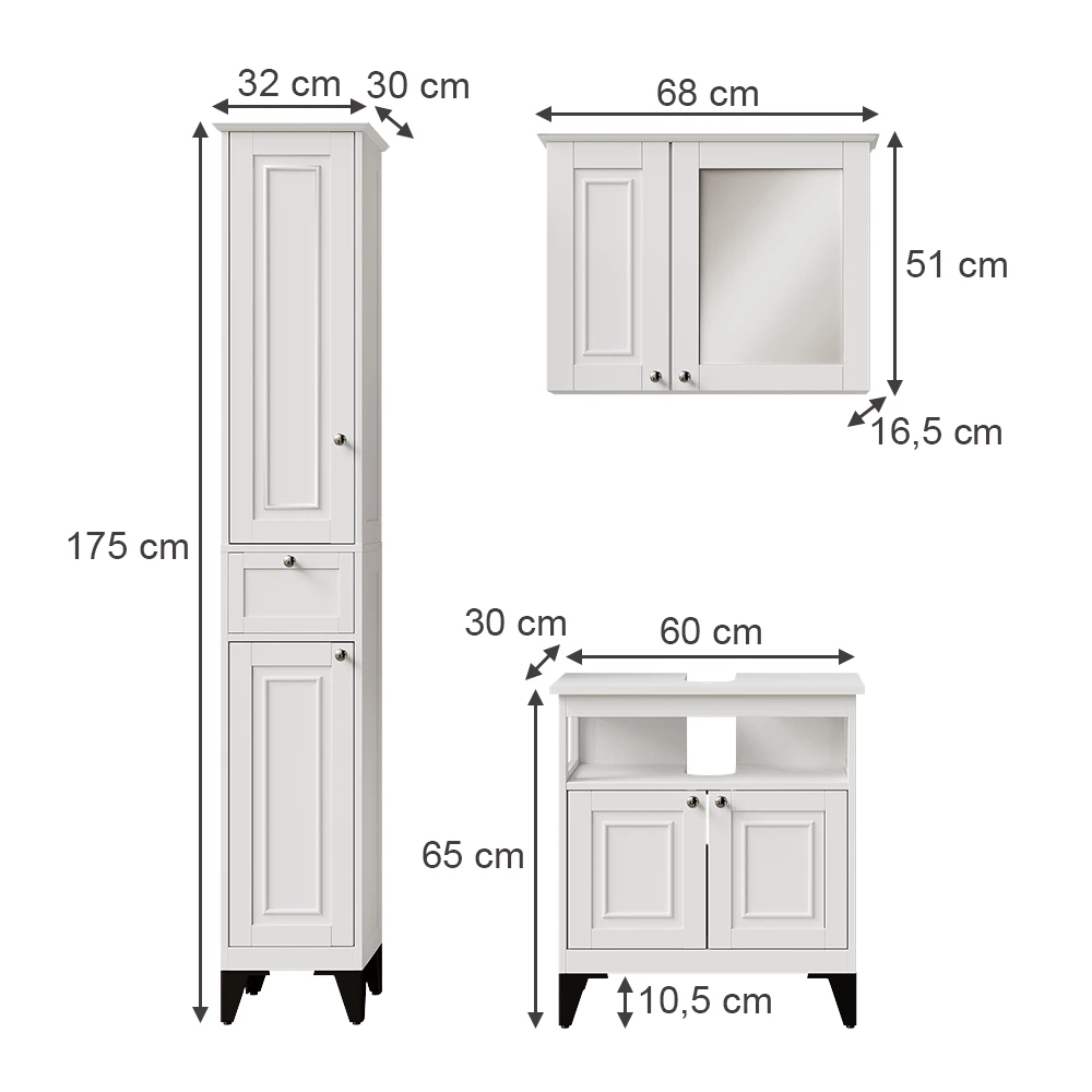 Vicco Badkamermeubelset Wit 3 delen, Vanity