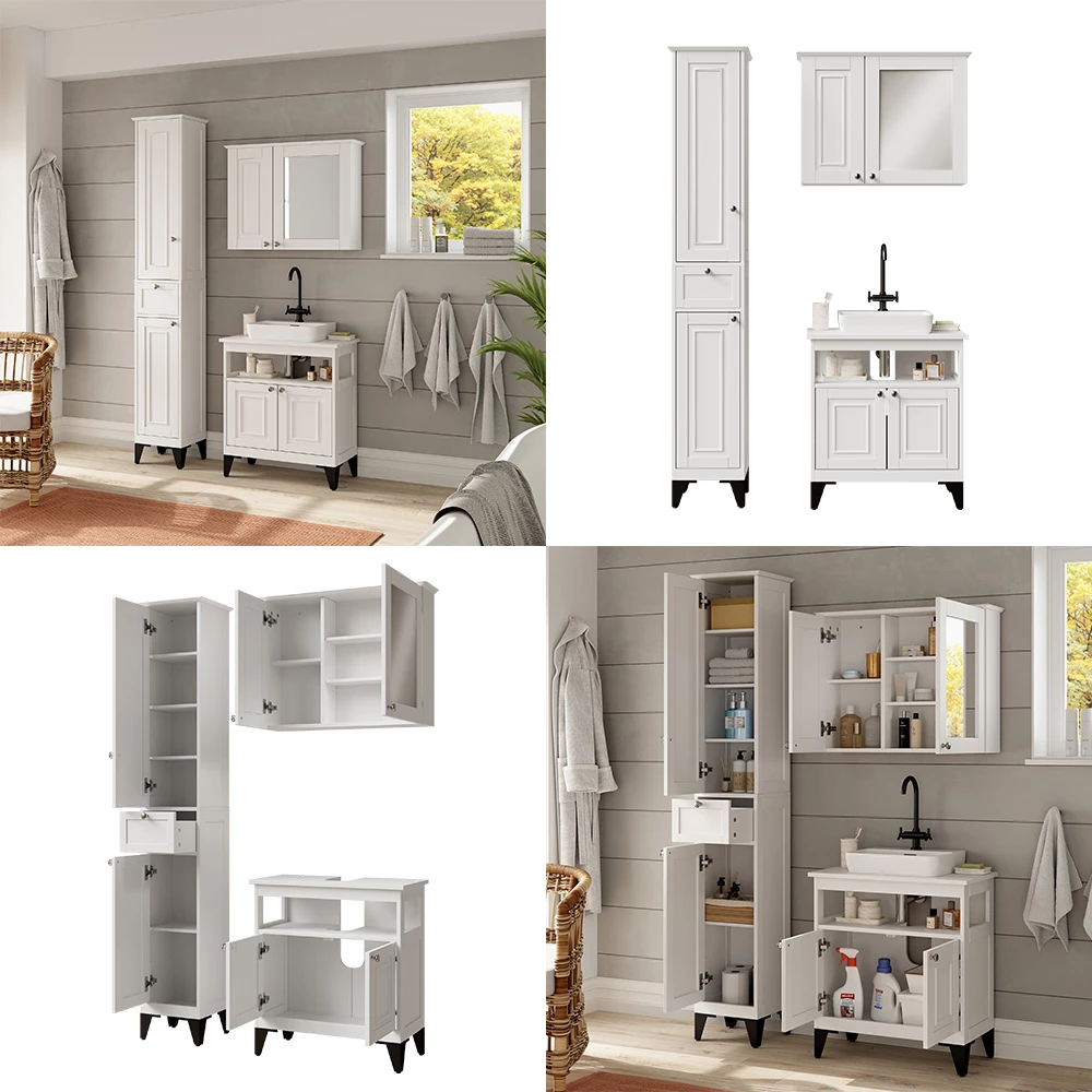 Vicco Badkamermeubelset Wit 3 delen, Vanity