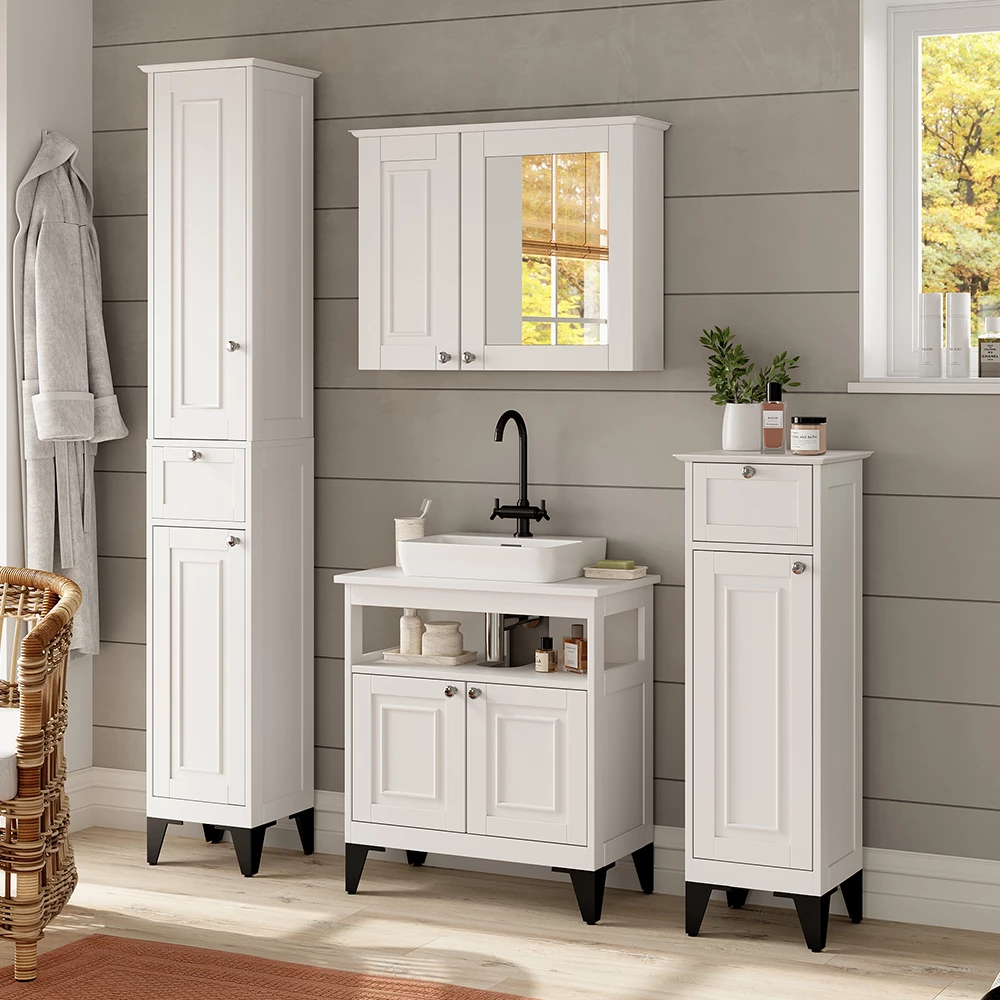 Vicco Badmöbel-Set Weiß 4 Teile, Vanity