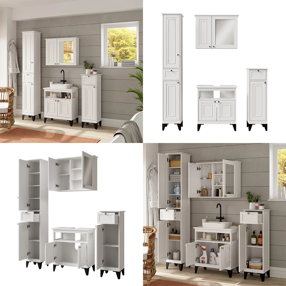 Vicco Badmöbel-Set Weiß 4 Teile, Vanity