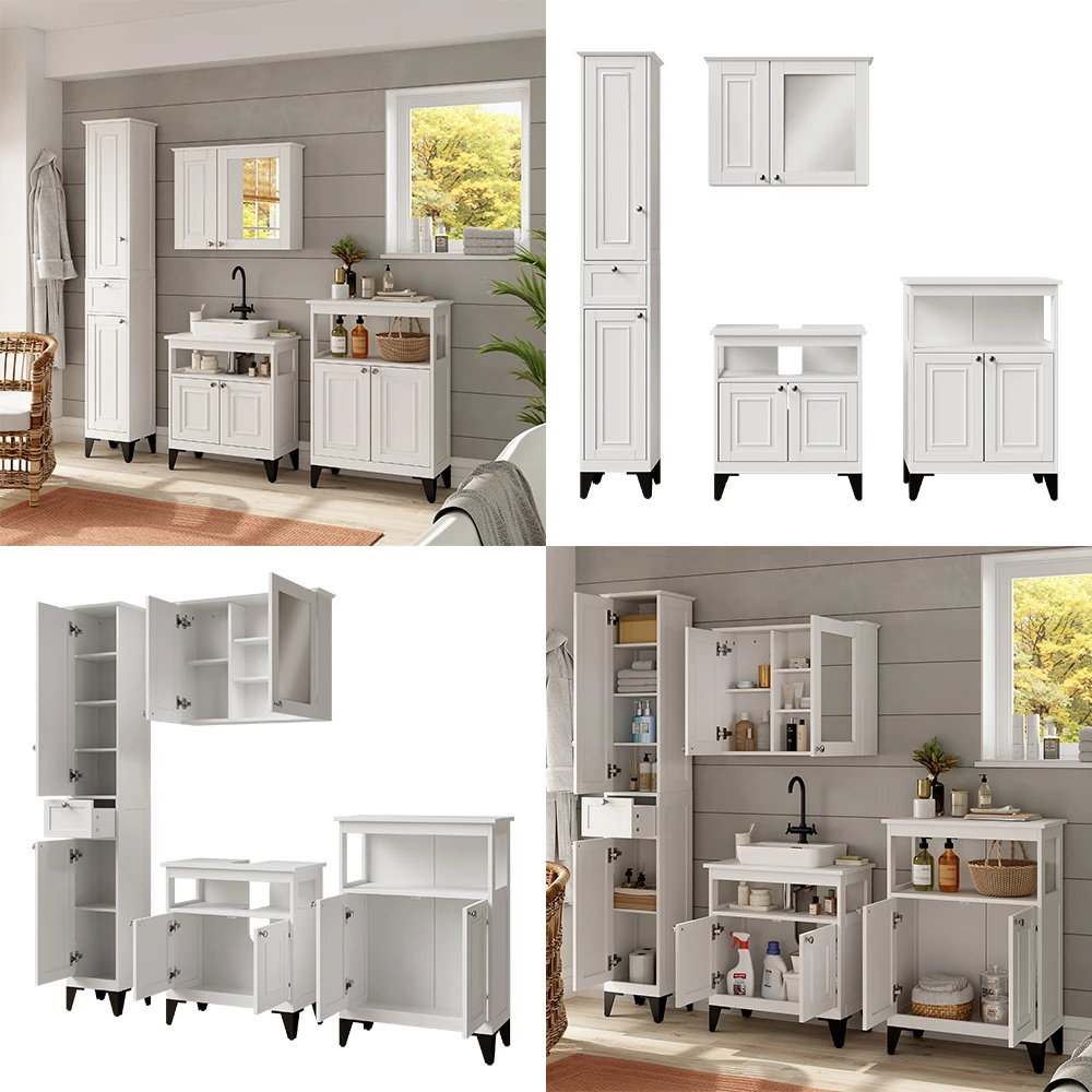 Vicco Badmöbel-Set Weiß 4 Teile, Vanity