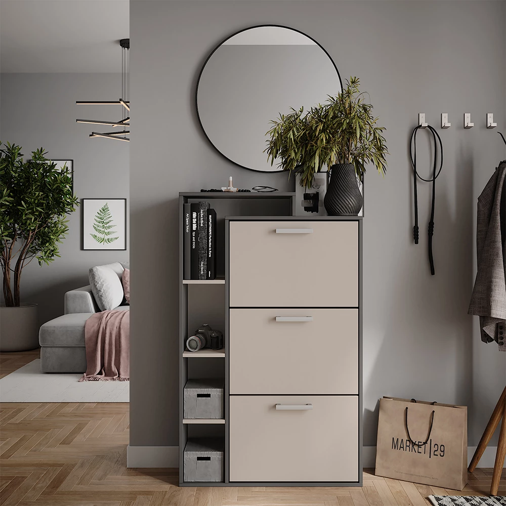 Vicco Skotipper Antracit/grå 80 x 128.3 cm med 3 rum, Orlando