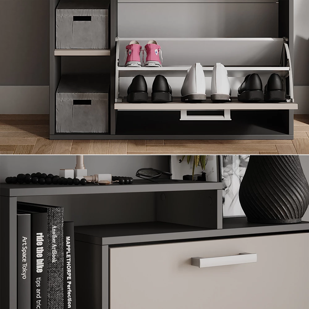 Vicco Skotipper Antracit/grå 80 x 128.3 cm med 3 rum, Orlando