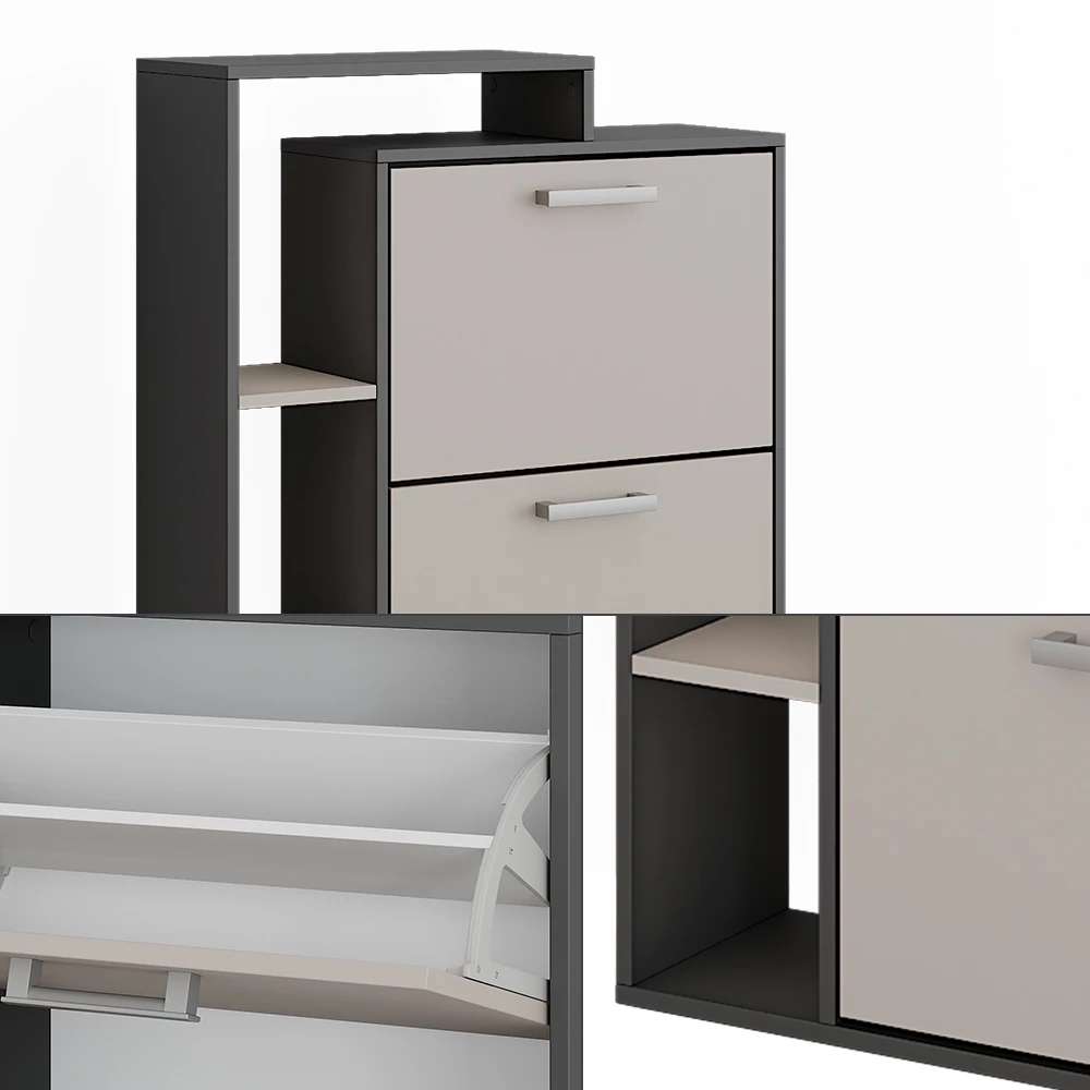 Vicco Skotipper Antracit/grå 80 x 128.3 cm med 3 rum, Orlando