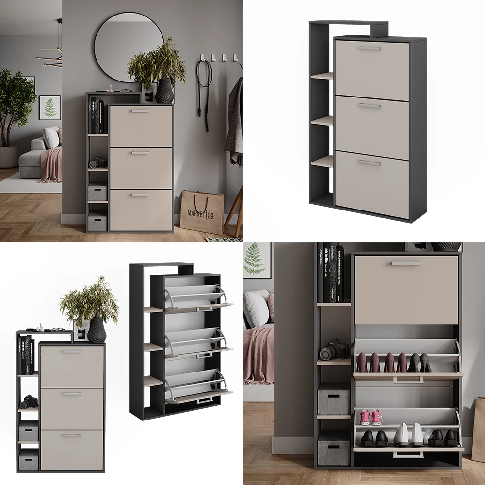 Vicco Skotipper Antracit/grå 80 x 128.3 cm med 3 rum, Orlando