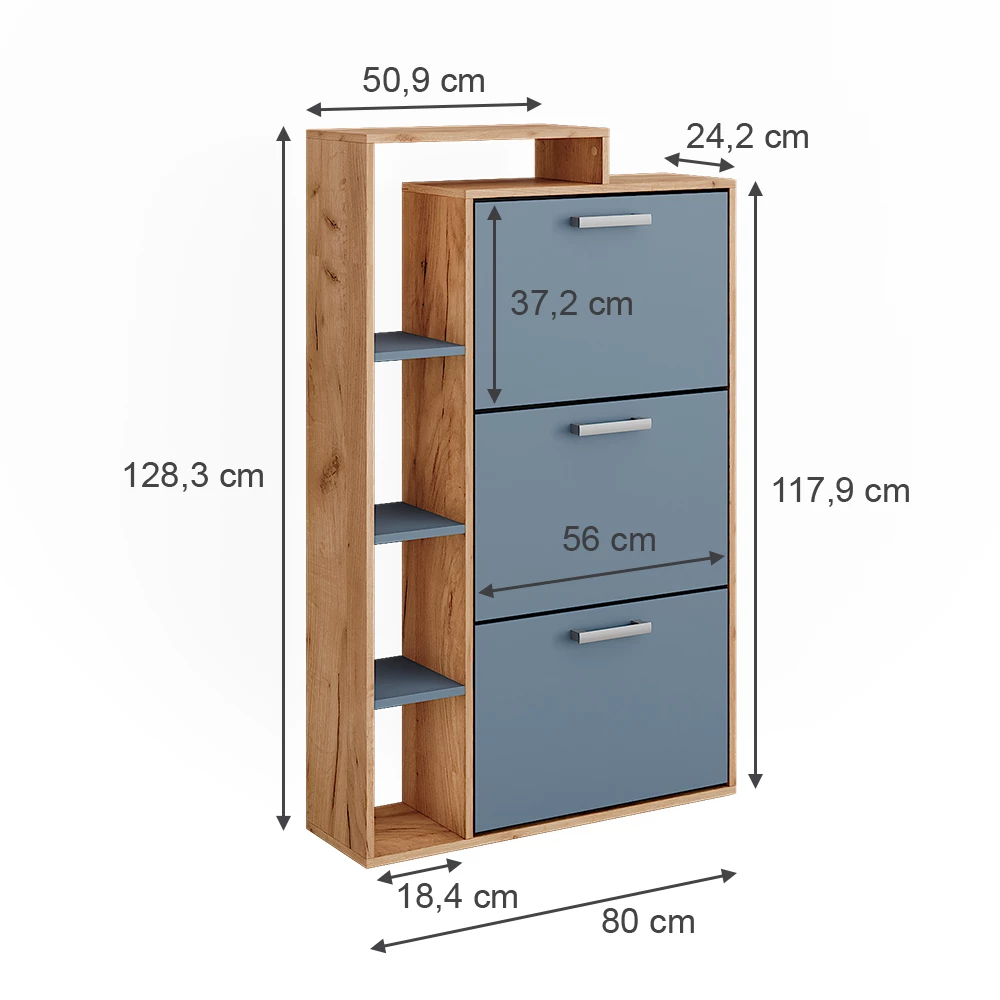 Vicco Guarda-roupa Goldkraft Eiche/Blau 80x128.3 cmmit 3 Fächern, Orlando