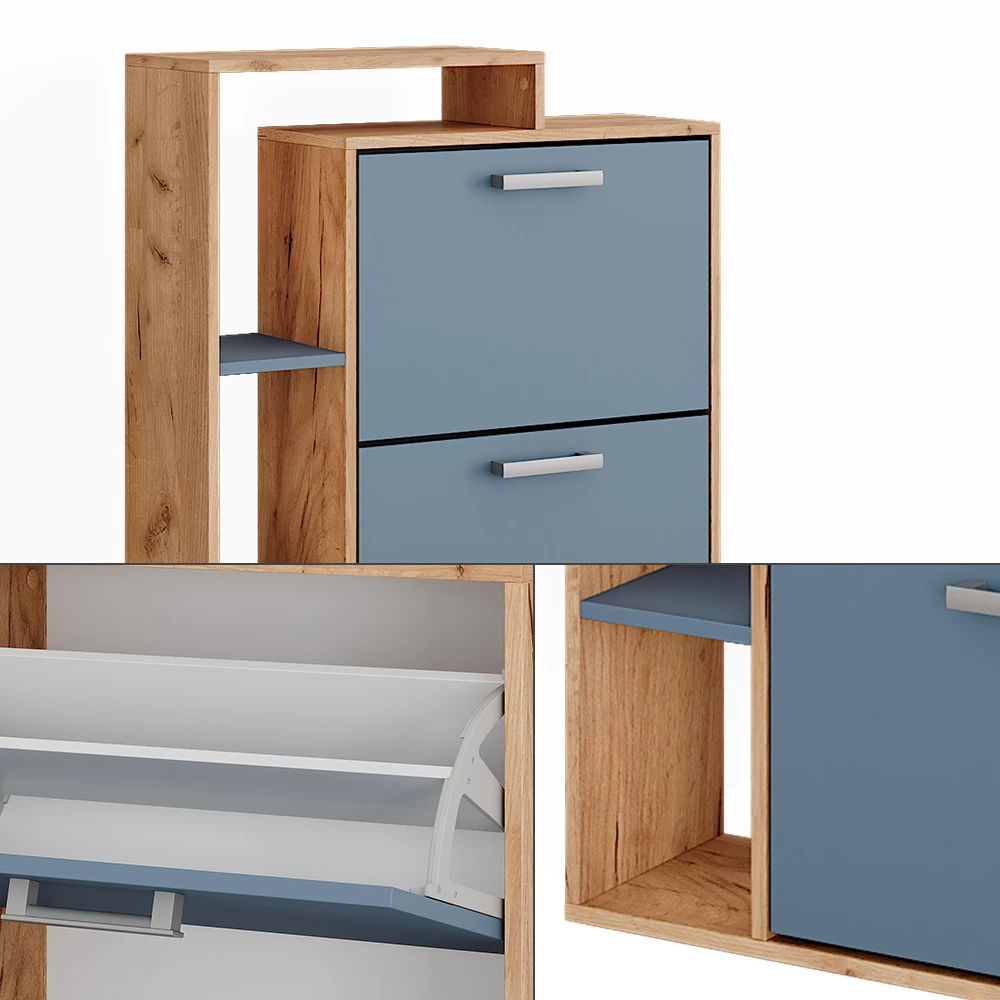 Vicco Knagerække Goldkraft eg/blå 80 x 128.3 cm med 3 rum, Orlando