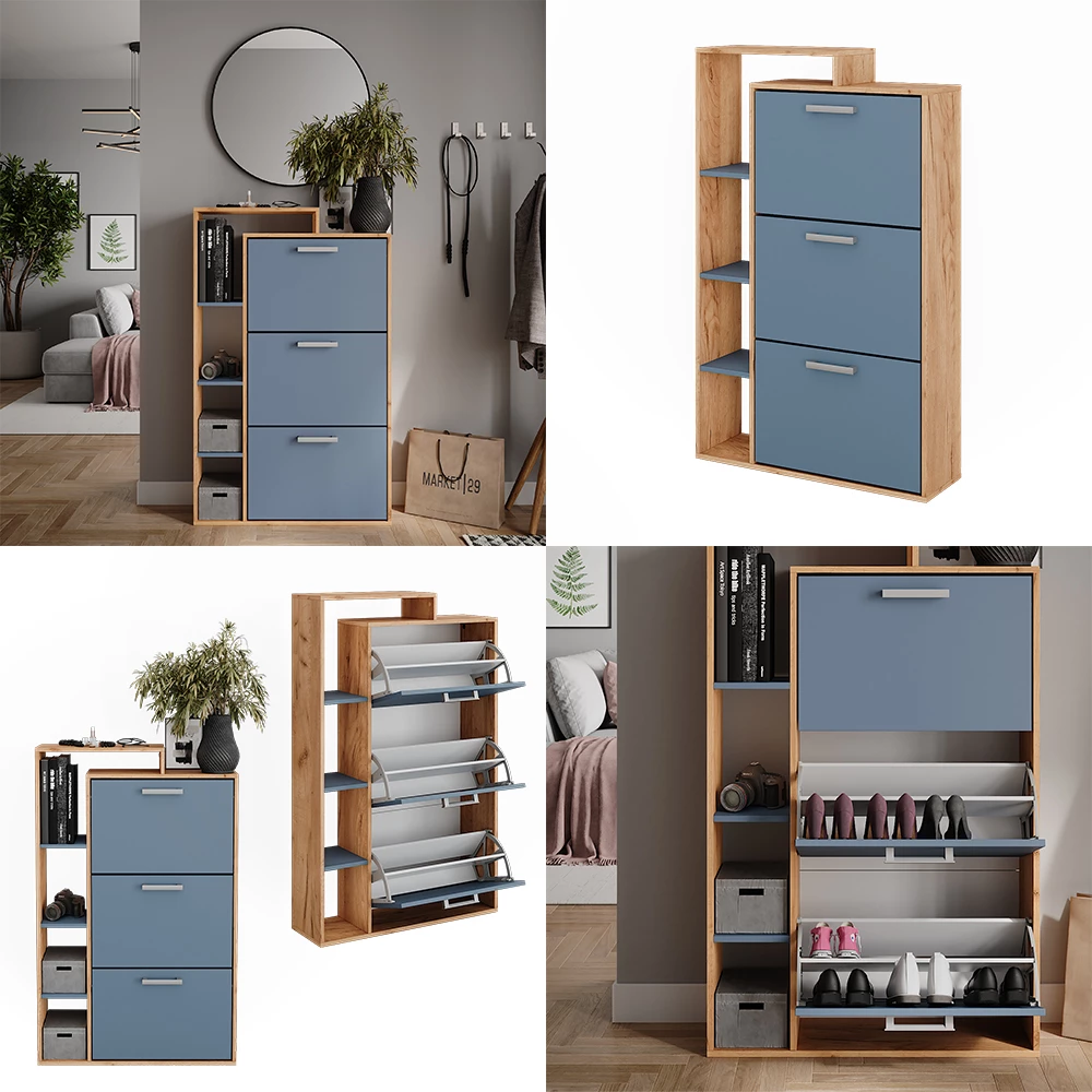 Vicco Knagerække Goldkraft eg/blå 80 x 128.3 cm med 3 rum, Orlando