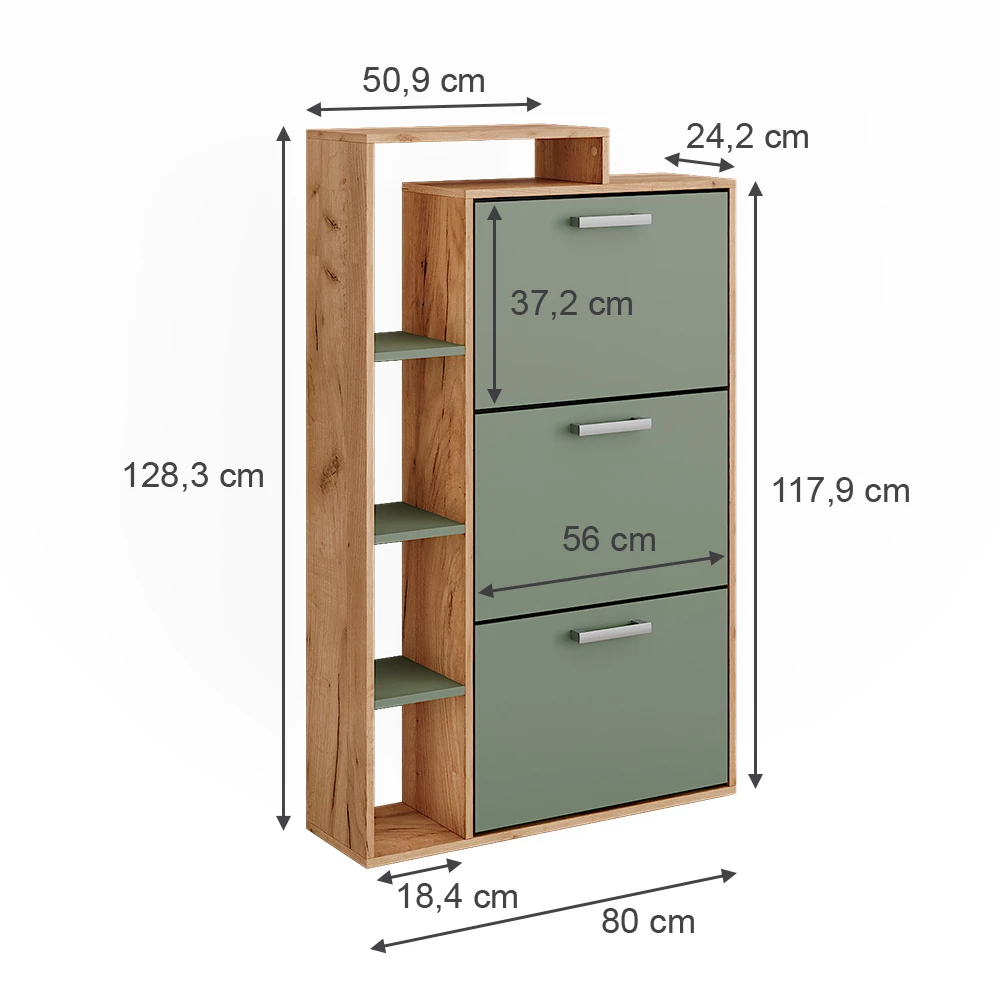 Vicco Skotipper Goldkraft eg/grøn 80 x 128.3 cm med 3 rum, Orlando