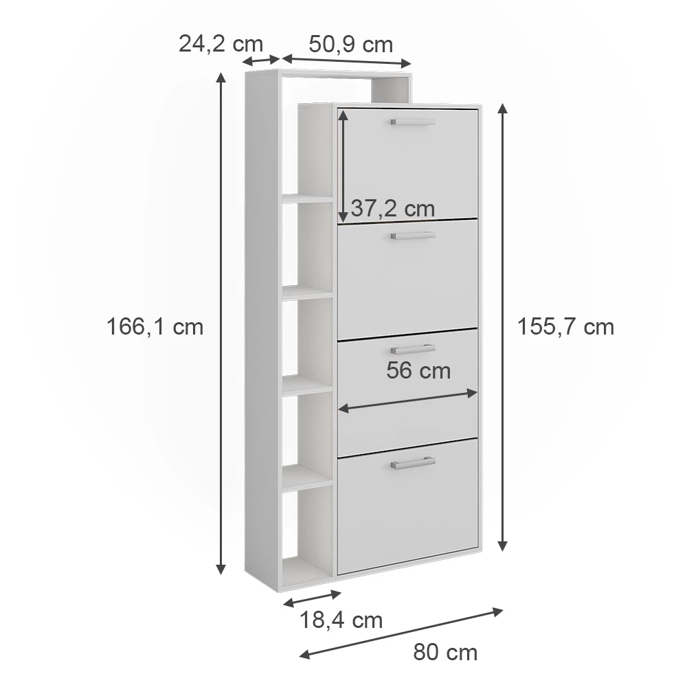 Vicco Skotipper Hvid 80 x 166.1 cm med 4 rum, Orlando