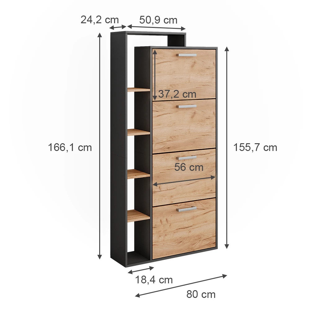Vicco Skotipper Guld power eg/antracit 80 x 166.1 cm med 4 rum, Orlando