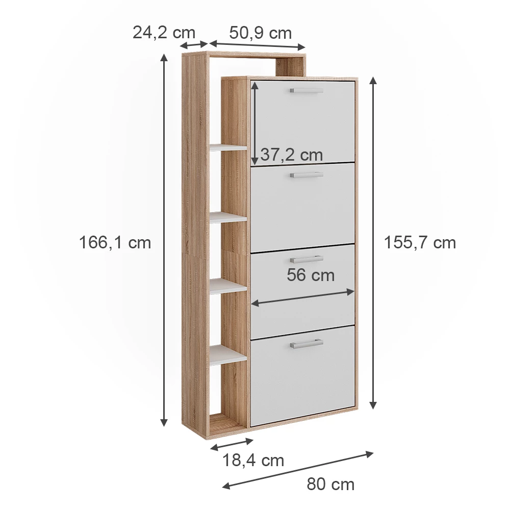 Vicco Skotipper Hvid/Sonoma 80 x 166.1 cm med 4 rum, Orlando