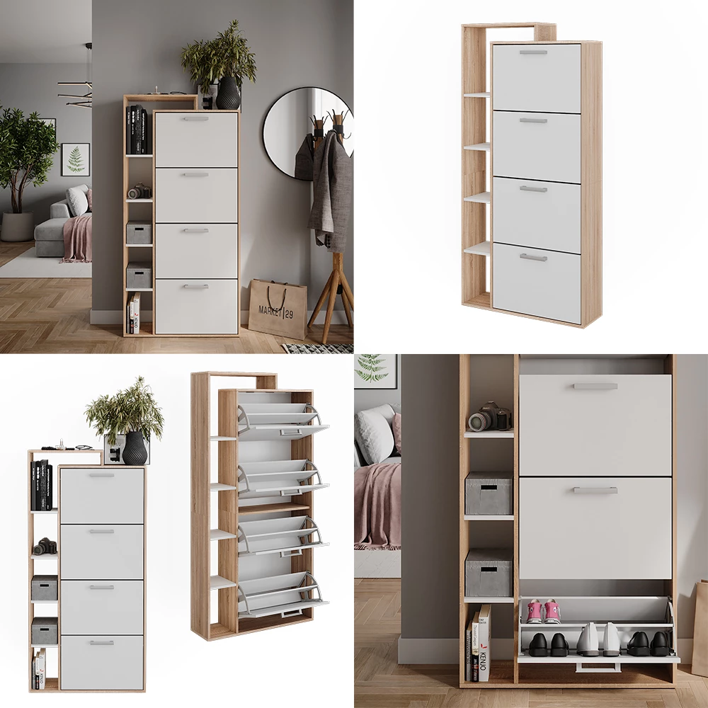 Vicco Skotipper Hvid/Sonoma 80 x 166.1 cm med 4 rum, Orlando