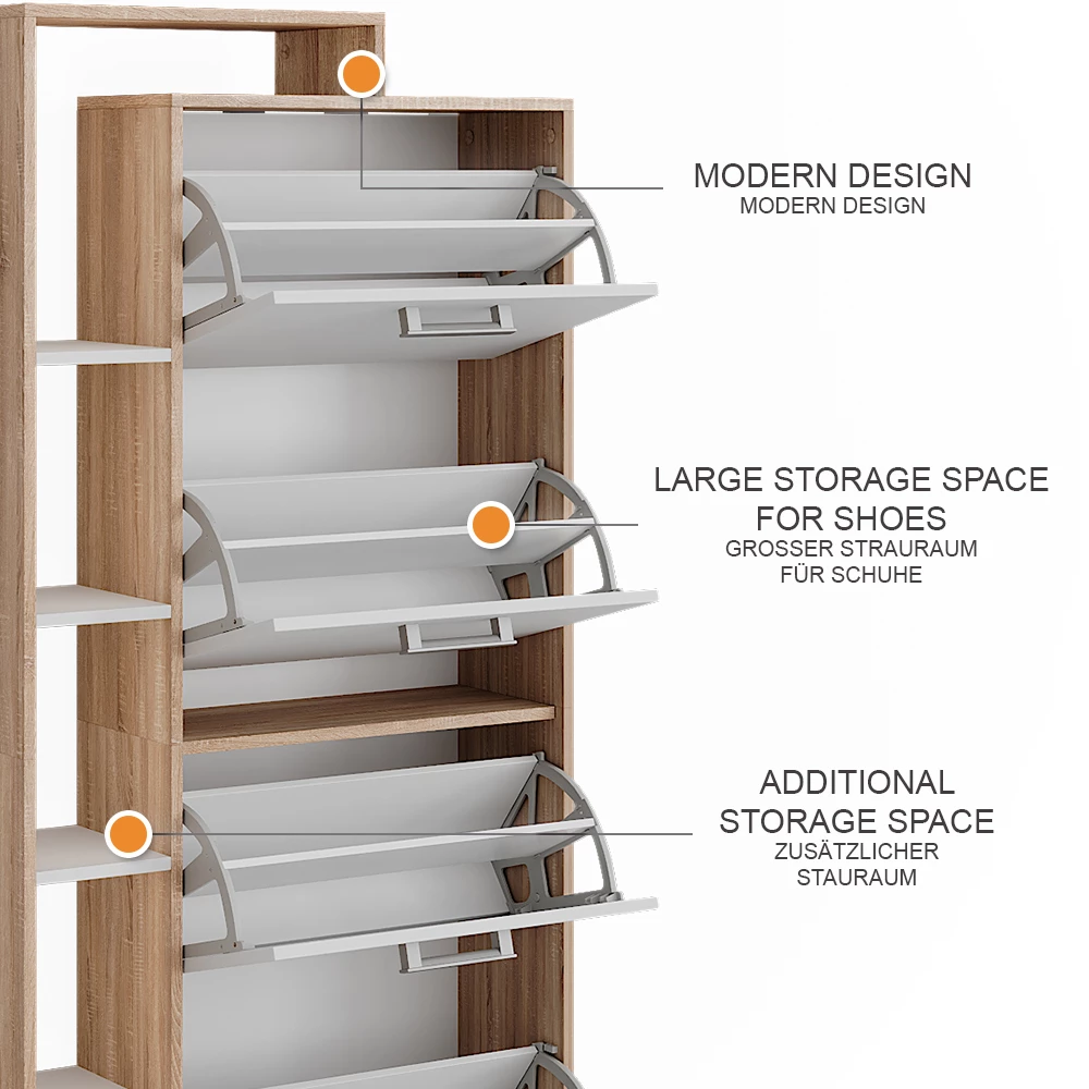 Vicco Skotipper Hvid/Sonoma 80 x 166.1 cm med 4 rum, Orlando