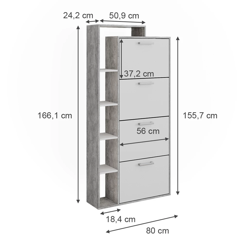 Vicco Skotipper Hvid/beton 80 x 166.1 cm, Orlando