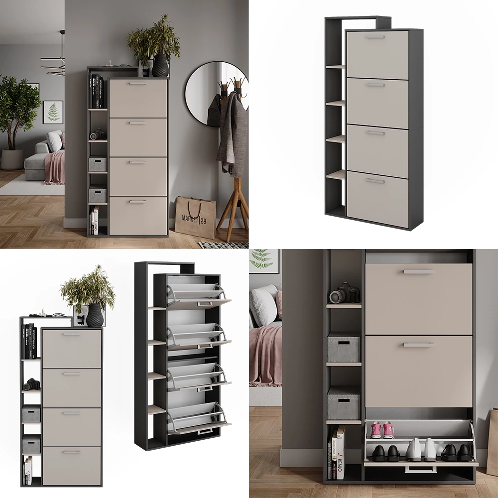 Vicco Skotipper Antracit/grå 80 x 166.1 cm med 4 rum, Orlando
