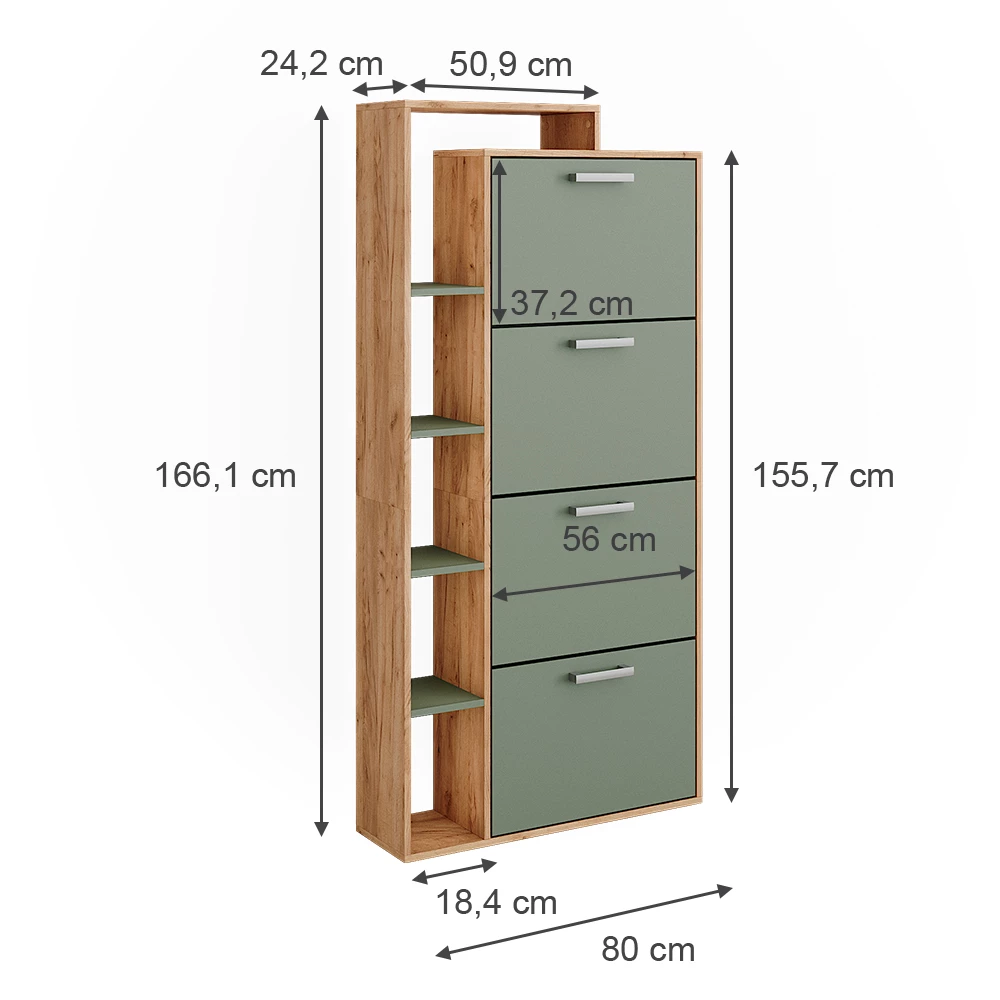 Vicco Skotipper Goldkraft eg/grøn 80 x 166.1 cm med 4 rum, Orlando