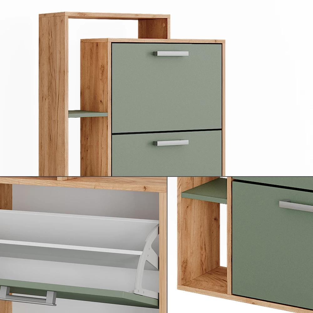 Vicco Skotipper Goldkraft eg/grøn 80 x 166.1 cm med 4 rum, Orlando