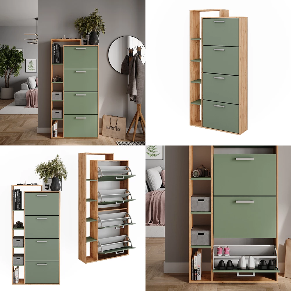 Vicco Skotipper Goldkraft eg/grøn 80 x 166.1 cm med 4 rum, Orlando