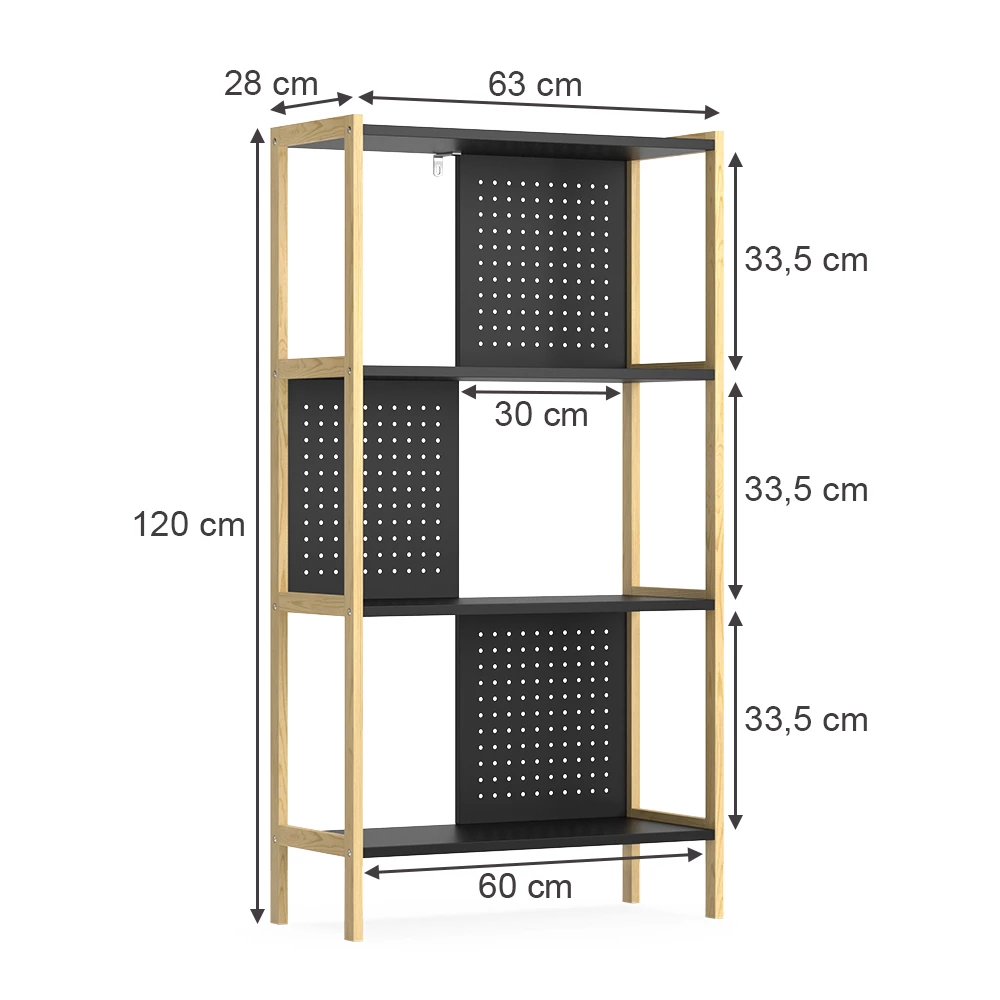 Standregal in Schwarz auf weißem Hintergrund