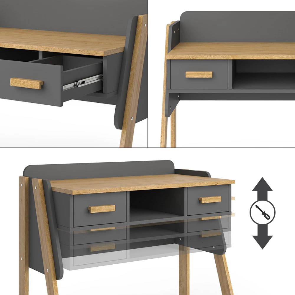 Close-up of Bureau in Grijs, showing design and surface details