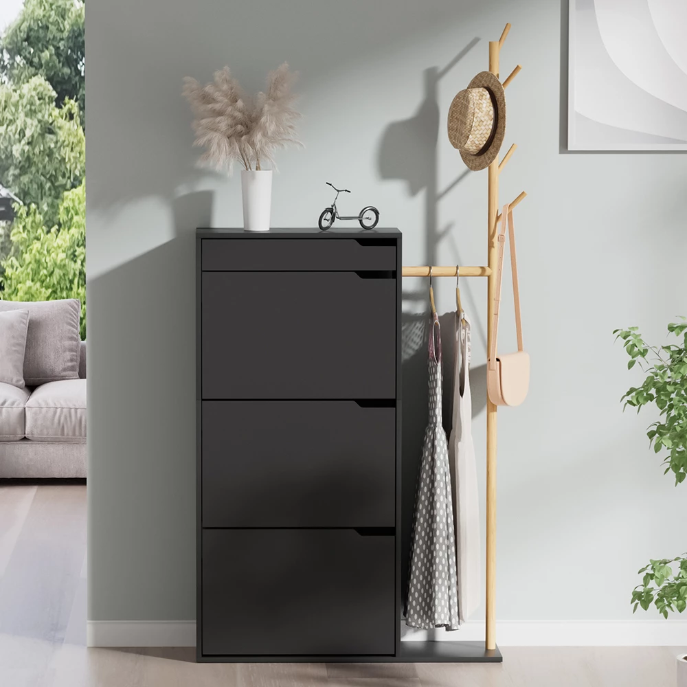 Schuhschrank in Schwarz auf weißem Hintergrund