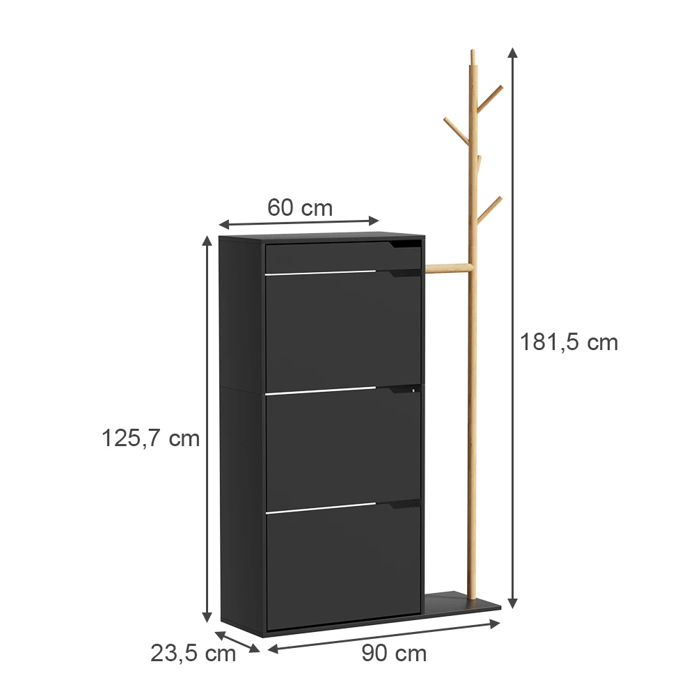 Vicco Skoskåp Svart 90x181.5 cmmed 3 fack, 1 låda, Ivo