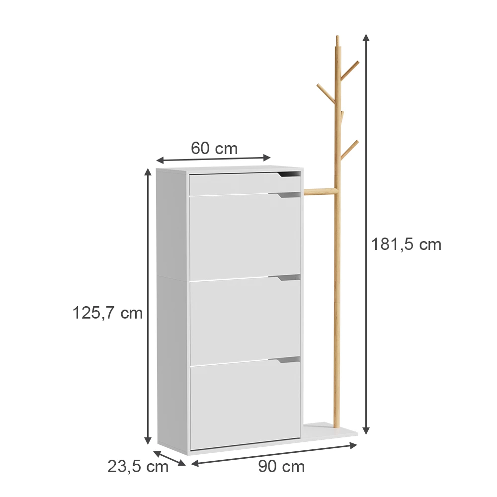 Vicco Omarica za čevlje Bela 90 x 181.5 cm s 3 predali, 1 predal, Ivo